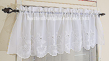 Susan Sheer Embroidered Windows Valance 18"x60" #094. White